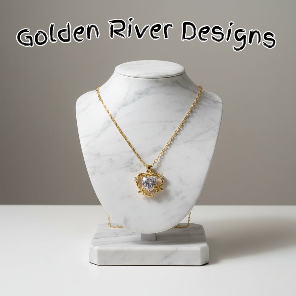 18K Gold Plated Zircon White Heart Necklace